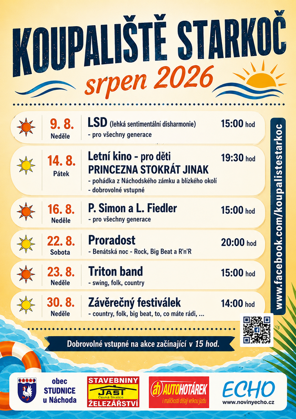 Koupaliště Starkoč - srpen 2026